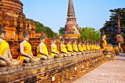 Buddha statues at the temple of Wat Yai Chai Mongkol in Ayutthaya near Bangkok, Thailand
