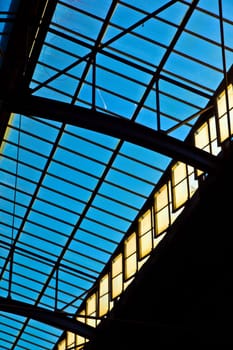 trainstation in Wiesbaden, glass of roof gives a beautiful harmonic structure