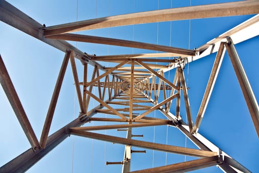 electricity high voltage tower with blue sky