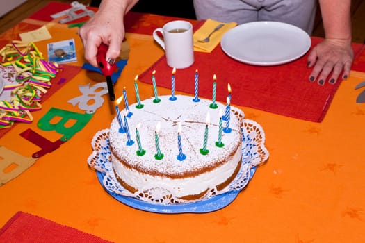 birthday cake at the table early morning ready for celebration