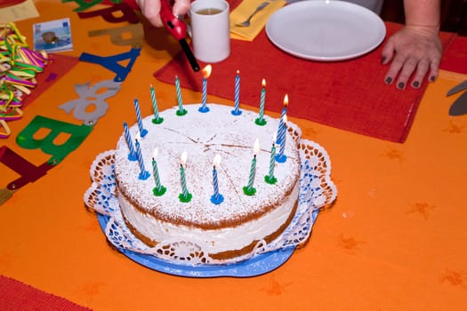 birthday cake at the table early morning ready for celebration