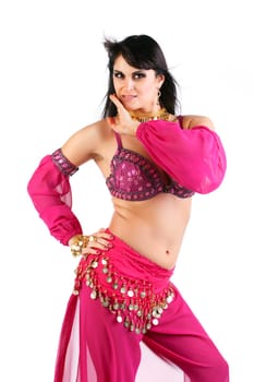 Young blonde belly dancer in pink.