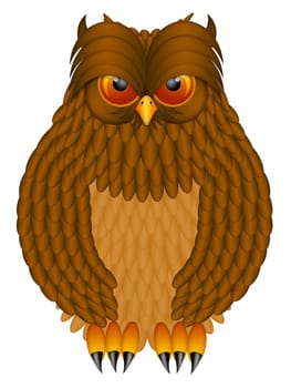 Brown Horned Owl with Feathers and Claws Illustration Isolated on White Background