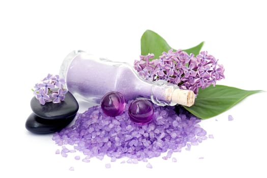 spa products and lilac flowers
