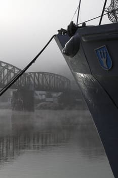 Ship's bow with Weser bridge in Hamelin