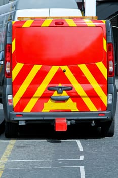 Back side of emergency road assistance van