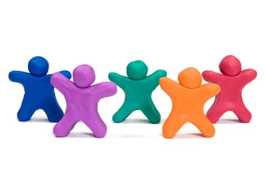 healthy life concept. color plasticine people doing exercise
