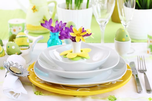 Place setting for Easter with crocuses