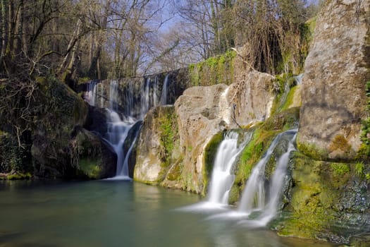 Waterfall in Olot, Spain. Silk water effect