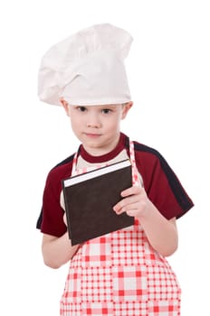 child chef writing something isolated on white background