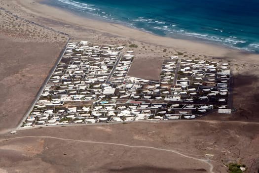 aerial of village of Famara on Lanzarote