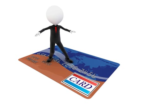 3D Businessman is surfing on a credit card and goes shopping