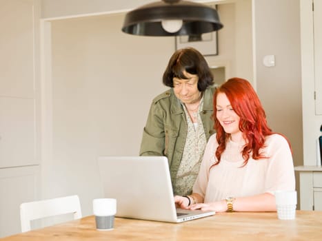 Young woman with her Grandmother by the computer