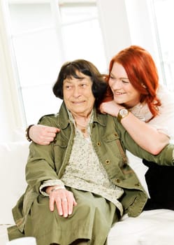 Young woman happy with her Grandmother
