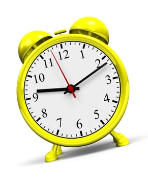 Small yellow alarm clock against white background