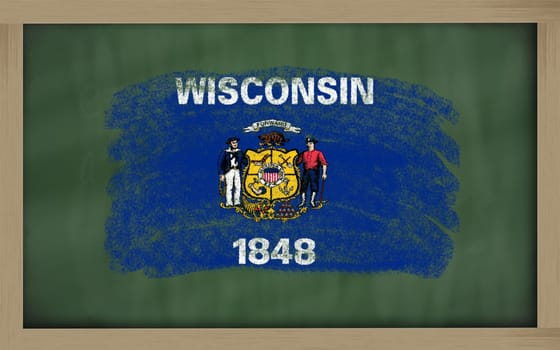 Chalky american state of wisconsin flag painted with color chalk on old blackboard