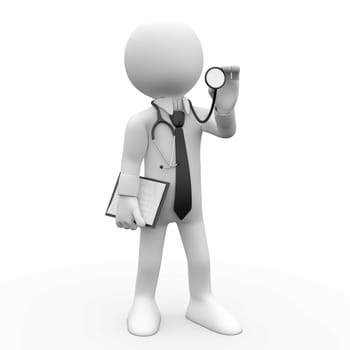 Doctor with a stethoscope auscultation. Rendered at high resolution on a white background with diffuse shadows.