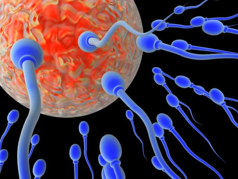 Sperm Cells on their way to the egg. High resolution 3D render.