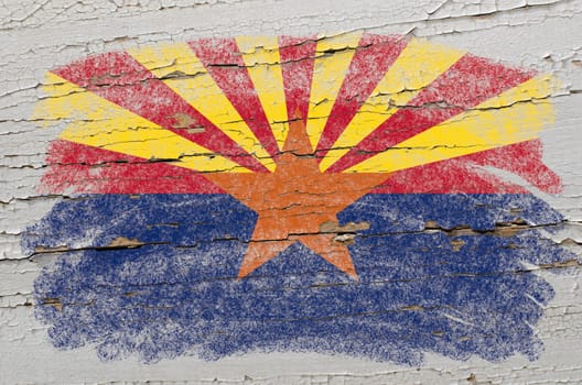 Chalky american state of arizona flag precisely painted with color chalk on grunge wooden texture