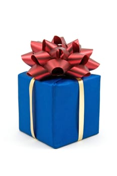 blue gift box with red bow. isolated on white background