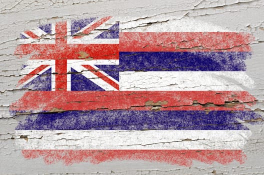 Chalky american state of hawaii flag precisely painted with color chalk on grunge wooden texture