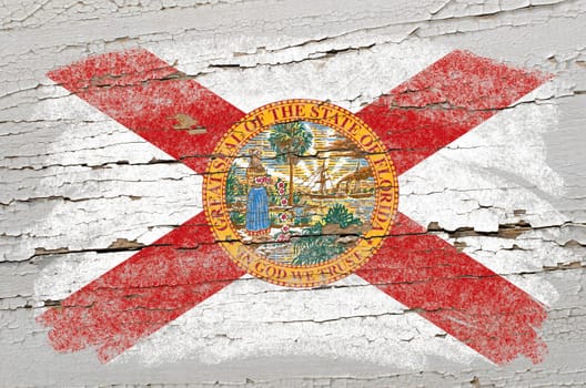 Chalky american state of florida flag precisely painted with color chalk on grunge wooden texture