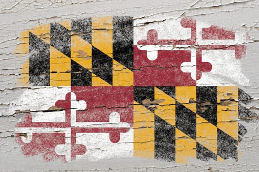 Chalky american state of maryland flag precisely painted with color chalk on grunge wooden texture