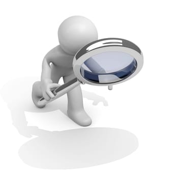 Man with magnifying glass,3d image