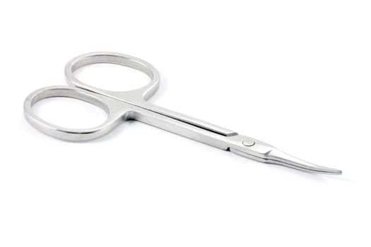 fine pointed scissors locked on white background