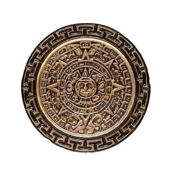 sun stone or aztec calendar on white background