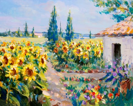 Summer Landscape Painted on Wooden Panel - Acrylic Paints