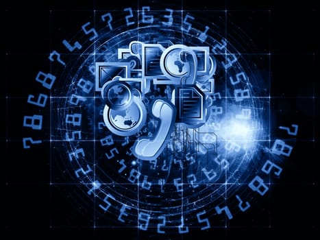Abstract design made of communication symbols, gears and abstract design elements on the subject of global communications, messaging, information exchange and modern technologies