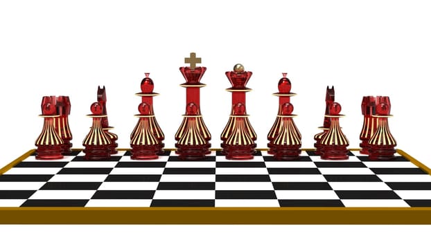 Set of chess figures on the chessboard, 3d render