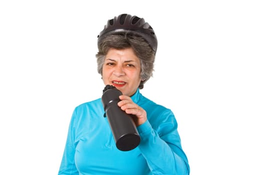 Sporty senior woman - isolated on white background
