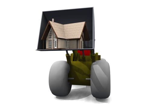 bulldozer and house