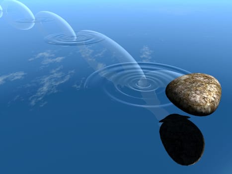 ricochets of a stone on water