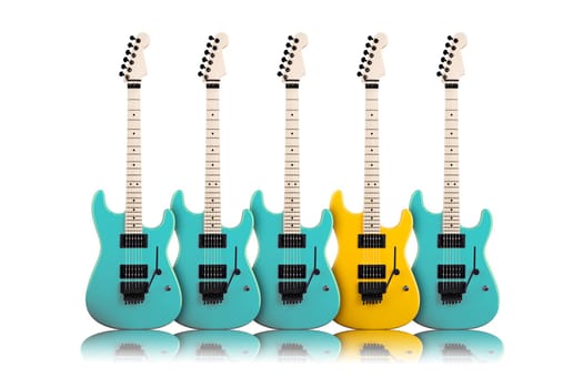 individuality concept. yellow guitar in a middle of blue