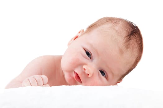 portrait of adorable baby. beautiful baby boy on white background.  1 month baby.
