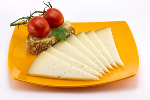 some slices of manchego cheese from Spain, Bread and tomato