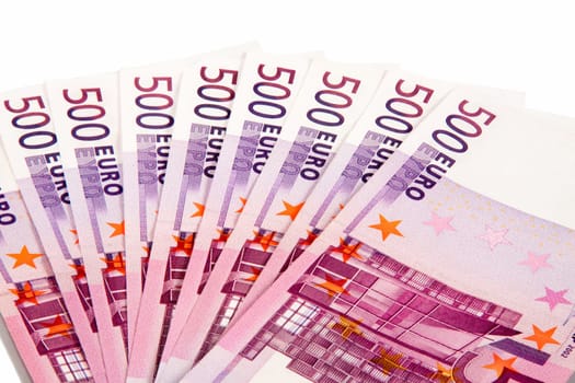 500 euros lie a fan on a white background