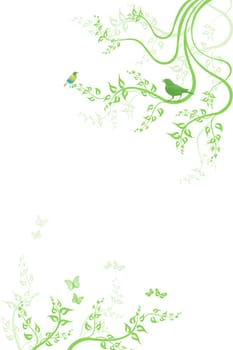 Beautiful spring floral with birds and butterfly