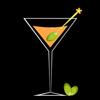 Cocktail and olive isolated on black background