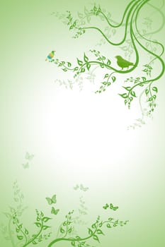 Beautiful spring floral with birds and butterfly