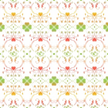 Seamless pattern of hearts and floral