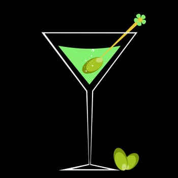 Cocktail and olive isolated on black background