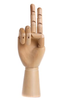 Wooden hand isolated on a white background