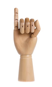 Wooden hand isolated on a white background