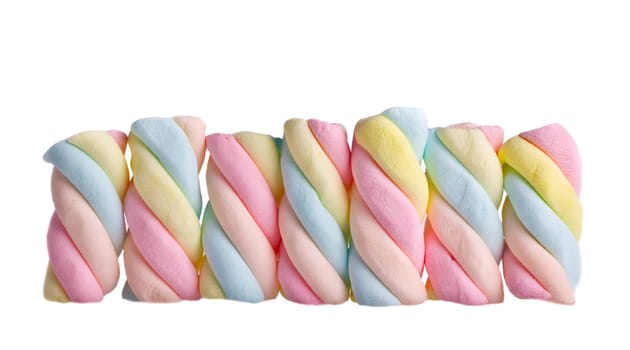 olorful marshmallows on a white background