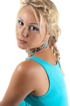 Shot of beautiful blond woman in blue