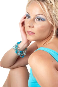 Shot of beautiful blond woman in blue